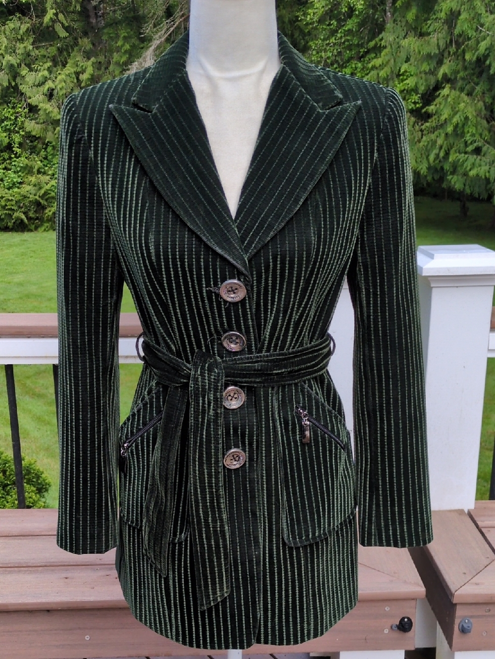 Vintage Forest Green Textured Blazer Medium